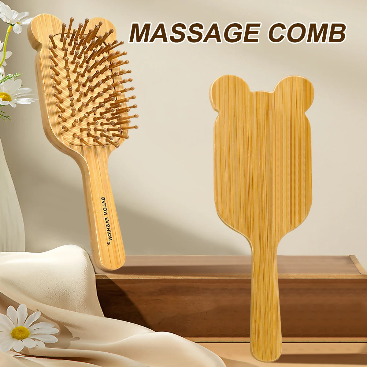 Eco Bamboo Hair Brush Nature Wooden Anti-Static Detangle Brush Hair Scalp Massage Comb Air Cushion Styling Tools for Women Men