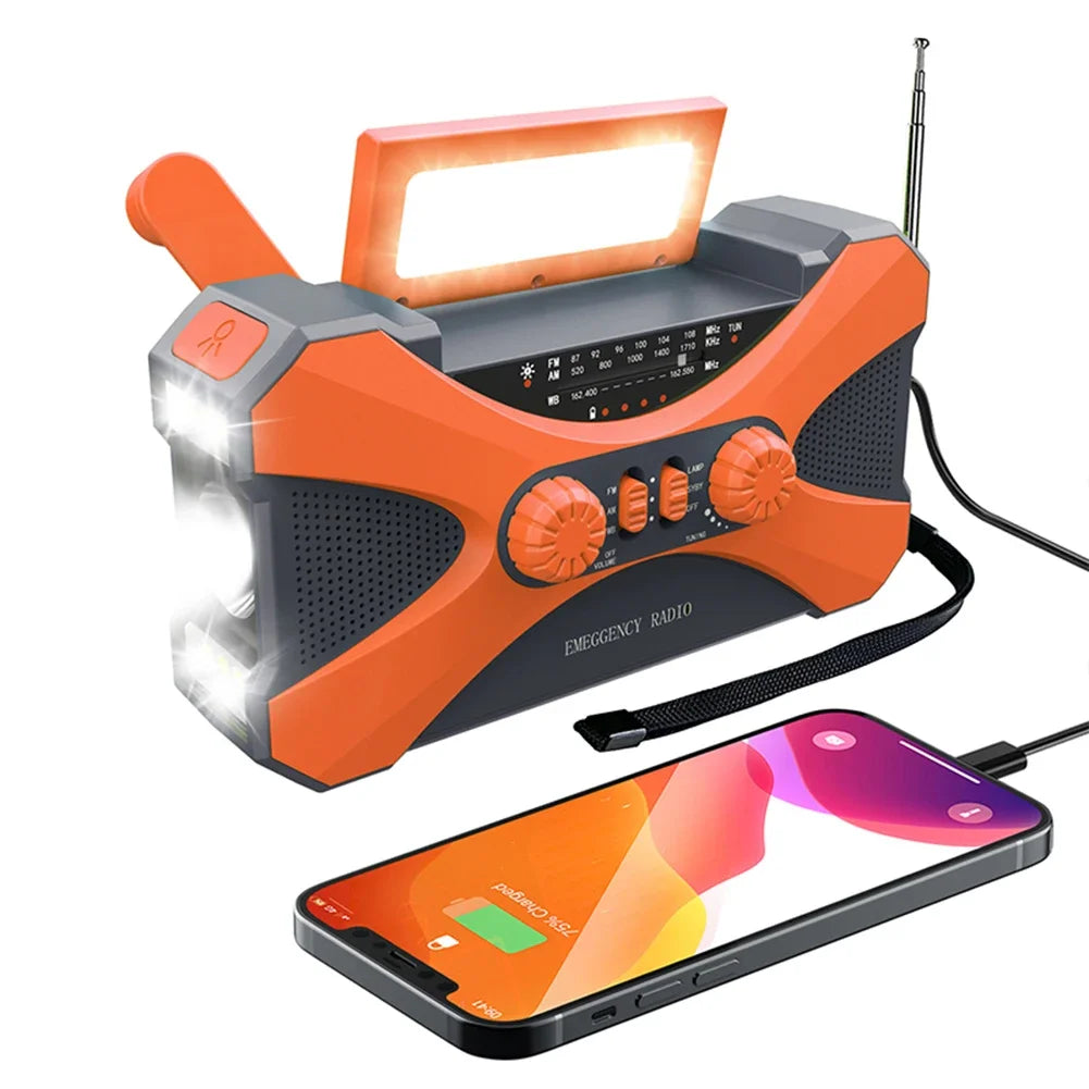 Solar Emergency Radio 10000mAh Hand Crank Portable AM/FM/NOAA SOS Radio with Flashlight&Reading Lamp Cell Phone Charger Radio