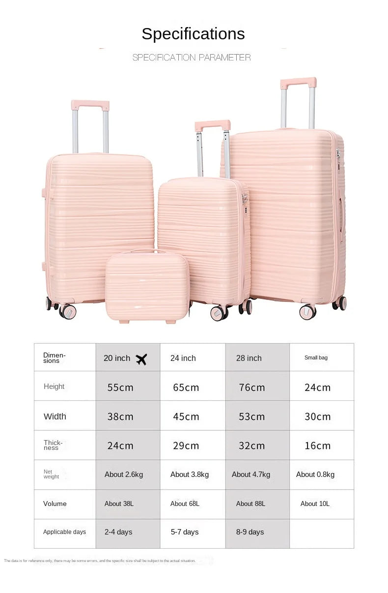 13 20 24 28 inch Set of 3 or 4 Suitcases PP Large Capacity Luggage Explosion-Proof Zipper Boarding Trolley Case Bags