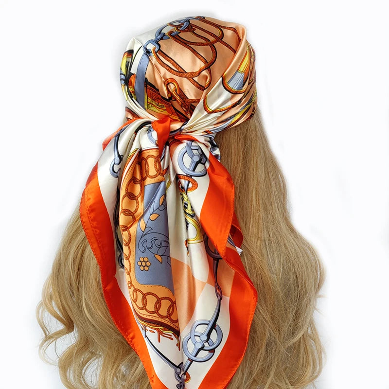 new 90*90cm fashion Silk Scarf Scarftop Headwraps Women Vintage Four Seasons Hair Scarve Hijab Foulard Bandana Femme Headscarf