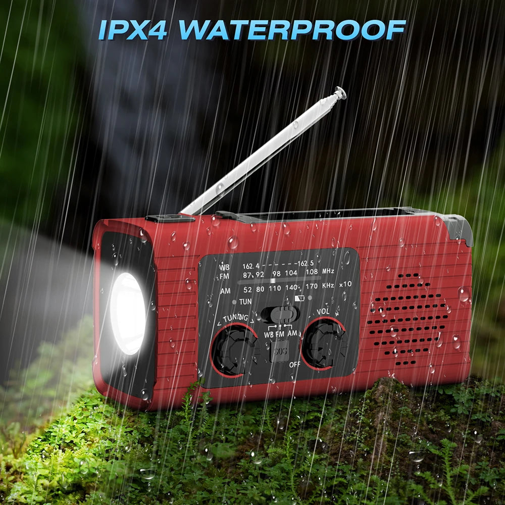 Emergency light solar powered charging portable light outdoor waterproof emergency light radio function strong light flashlight