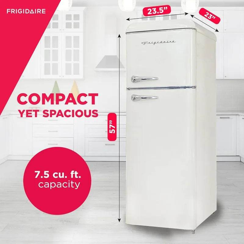 FRIGIDAIRE EFR756-CREAM EFR756, 2 Door Apartment Size Retro Refrigerator with Top Freezer, Chrome Handles, 7.5 cu ft, Cream - MarvelouStoree