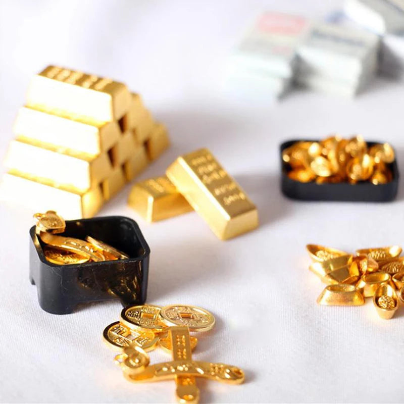 3/5/12pcs Feng Shui Auspicious Lucky Money Mascot Plastic/crystal Crafts Gold Ingot Decoration Crafts