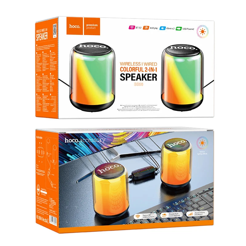 HOCO Computer Speakers PC Sound Box HIFI Stereo Microphone USB Wired 3.5mm audio jack with RGB color light for Desktop Computer