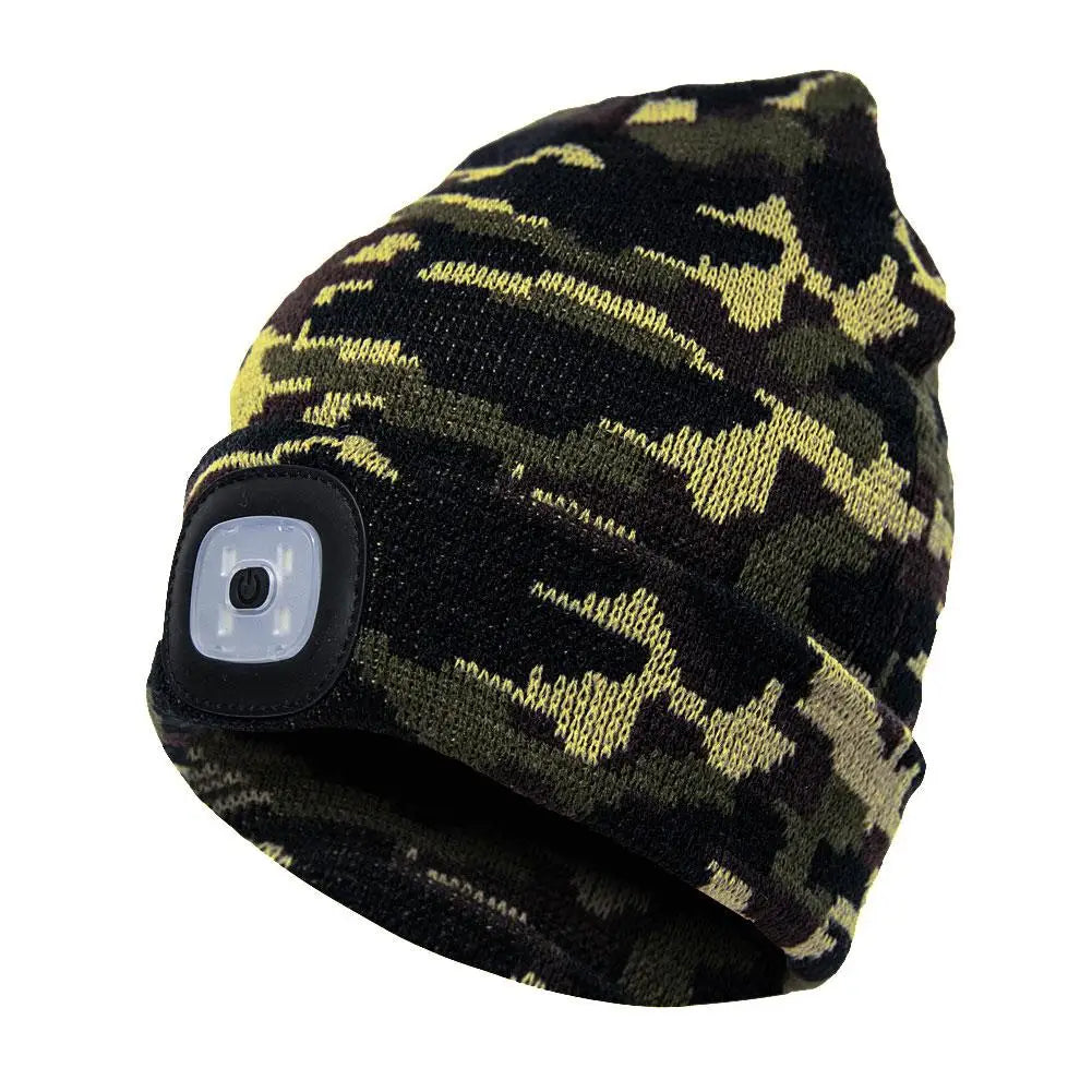 Led Light Knitted Hat Warm Elastic Beanie,Outdoor Sports Night Hiking Fishing Camping Glow Knitted Bonnet Unisex Headlight