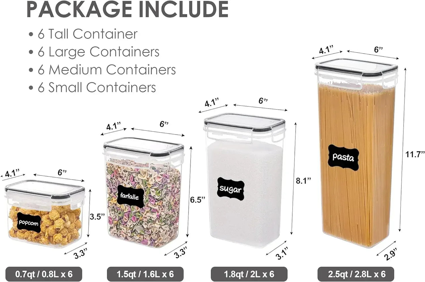 Airtight Food Storage Containers with Lids, 24 pcs Plastic Kitchen and Pantry Organization Canisters for Cereal,NEW