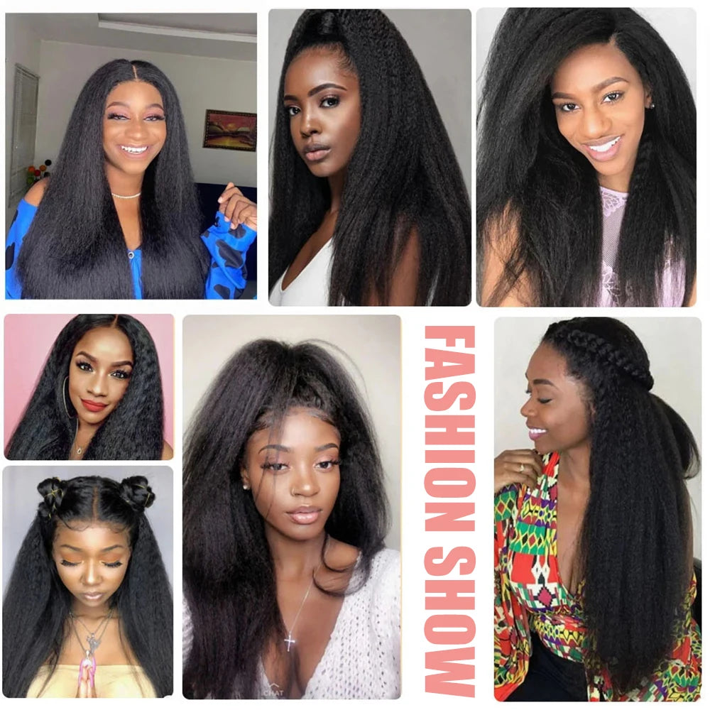 Kinky Straight Human Hair Wigs For Women 180 Density 13x4 Hd Lace Frontal Wigs Yaki Straight Glueless Lace Front Human Hair Wigs