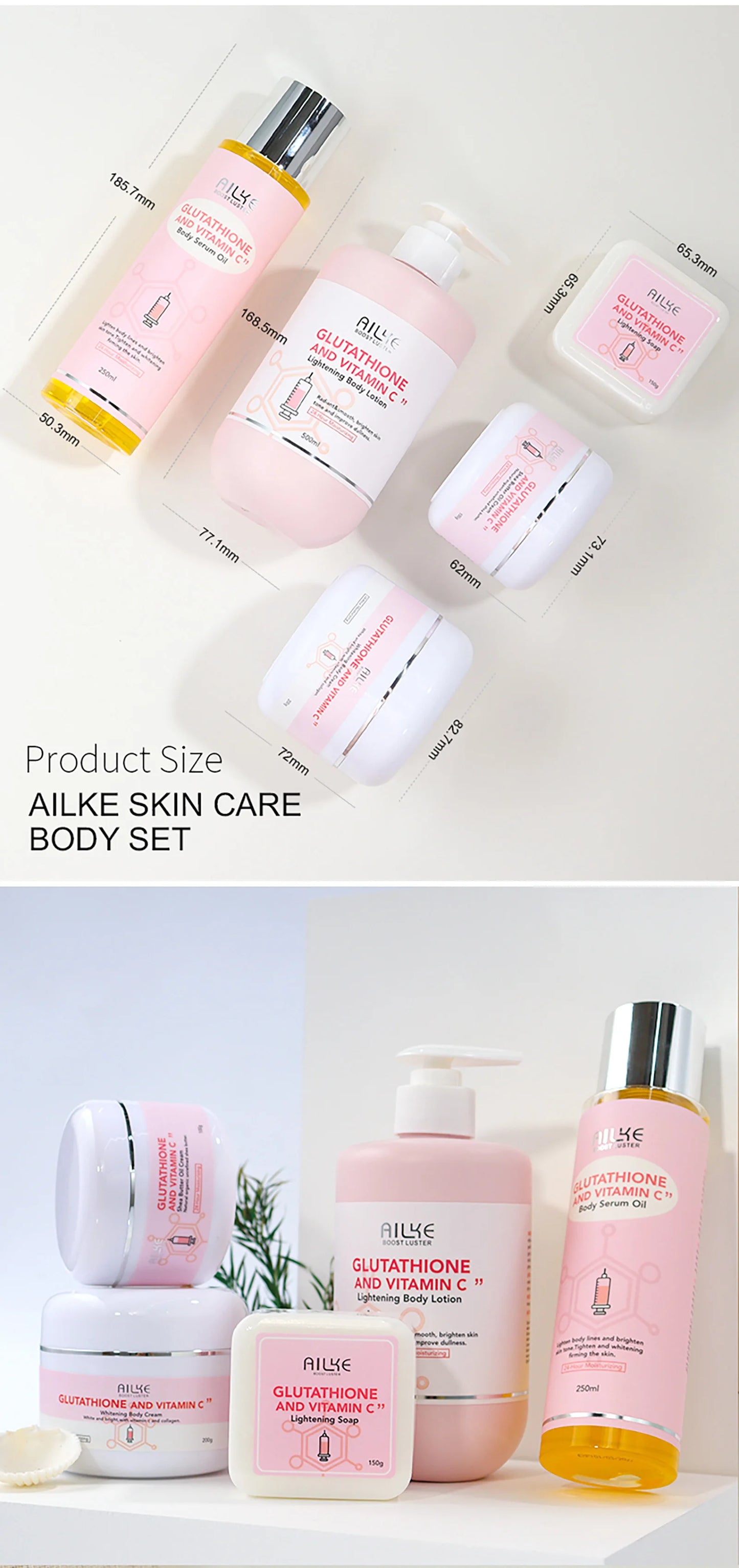 AILKE Whitening Remove Black Spots Facial Skin Care Lotion Moisturizing Cream Body Glutathion Vitamin C Black Skin Face New Set