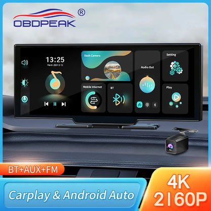 OBDPEAK k2 2.0 Dash Cam 10.26" 4K Car Dvr Camera Carplay & Android Auto GPS Navigation Rearview Mirror Dashboard Video Recorder