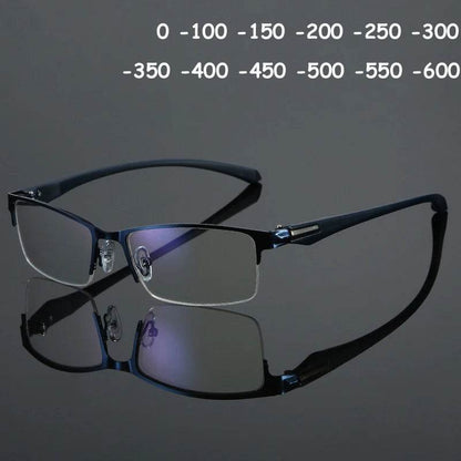 Vintage Near Sight Glasses Unisex Men Half-frame Anti Blue Light Business Eyeglasses Finished Optical Myopia Eyewear Diopter - MarvelouStoree