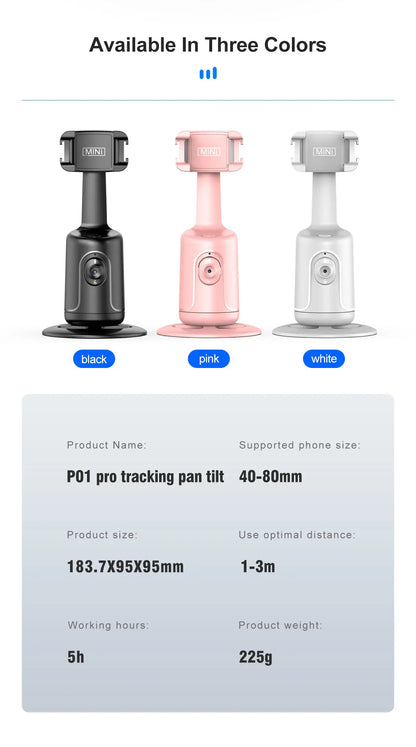 360 Rotation Gimbal Stabilizer for Smartphone,Cold Shoe Wireless Bluetooth AI Tripod,Desktop Follow Focus Gimbal for Tiktok