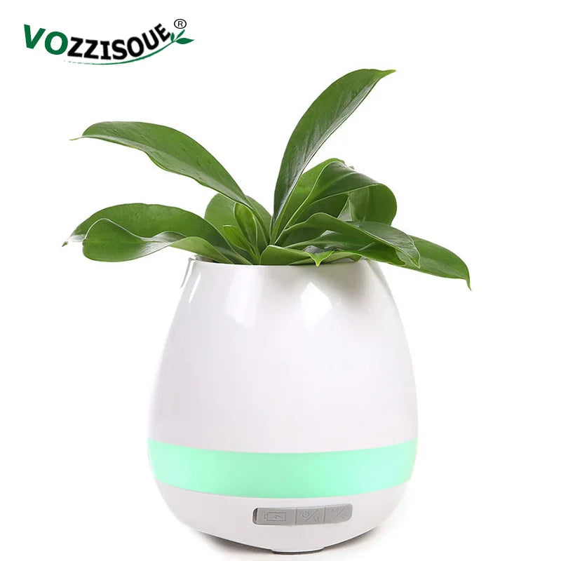 Smart Plant Pots with Bluetooth Speakers, Music Flowerpot, Plastic Pot, Finger Touch, LED Night Light, Home Design, Desk Decorat