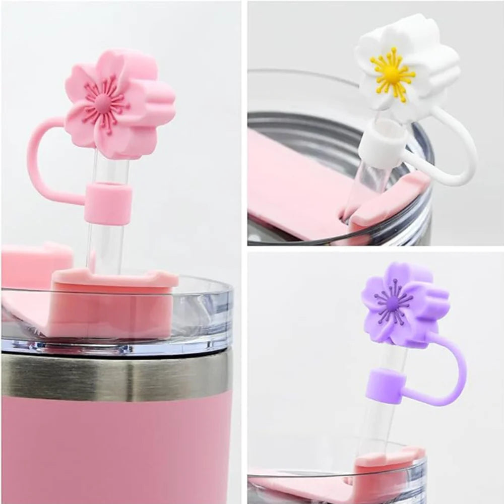 10mm/0.4in Flower Shape Straw Cover Compatible with Stanley 30&40 Oz Tumbler Soft Silicone Flower Straw Cover Straw Lid