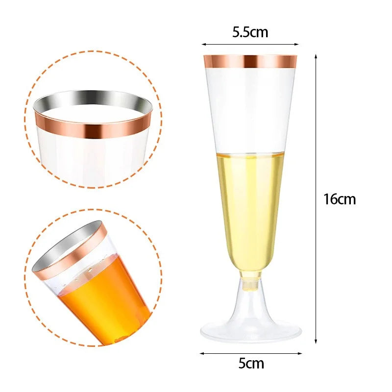 25pcs 150ml Disposable Cups Sparkling Champagne Bar Cups Plastic Champagne Flutes Clear Toasting Glasses for Weddings Party