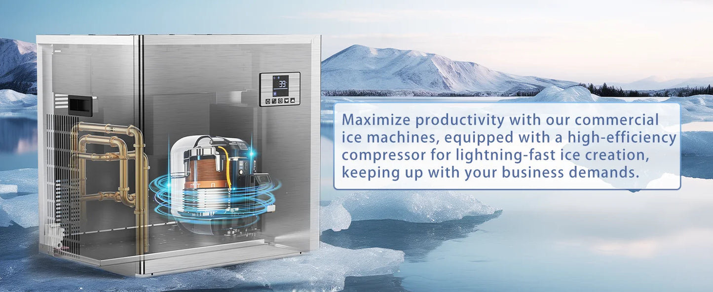 Commercial Ice Maker Machine 550lb/24H Stainless Steel Ice Machine 360lbs Ice Storage Capacity Freestanding Industrial Ice Maker