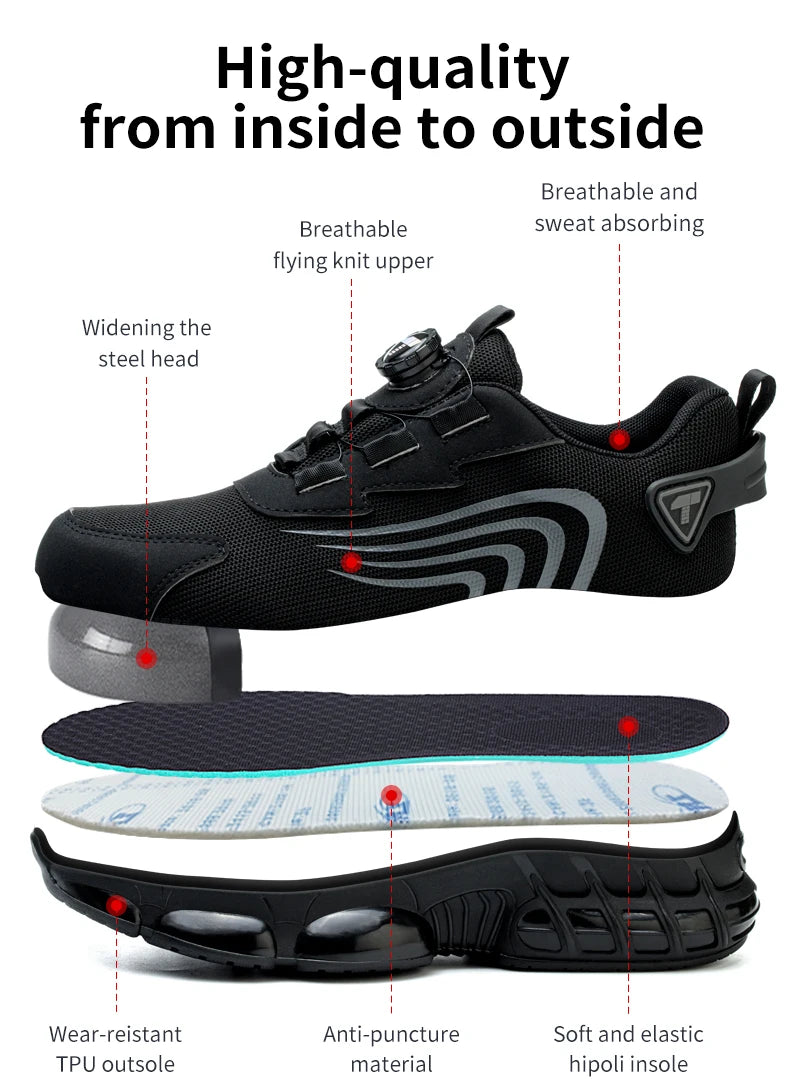 Rotary button new safety shoes for men, anti-impact and anti-piercing work shoes, fashionable men's sports shoes, and safety pro