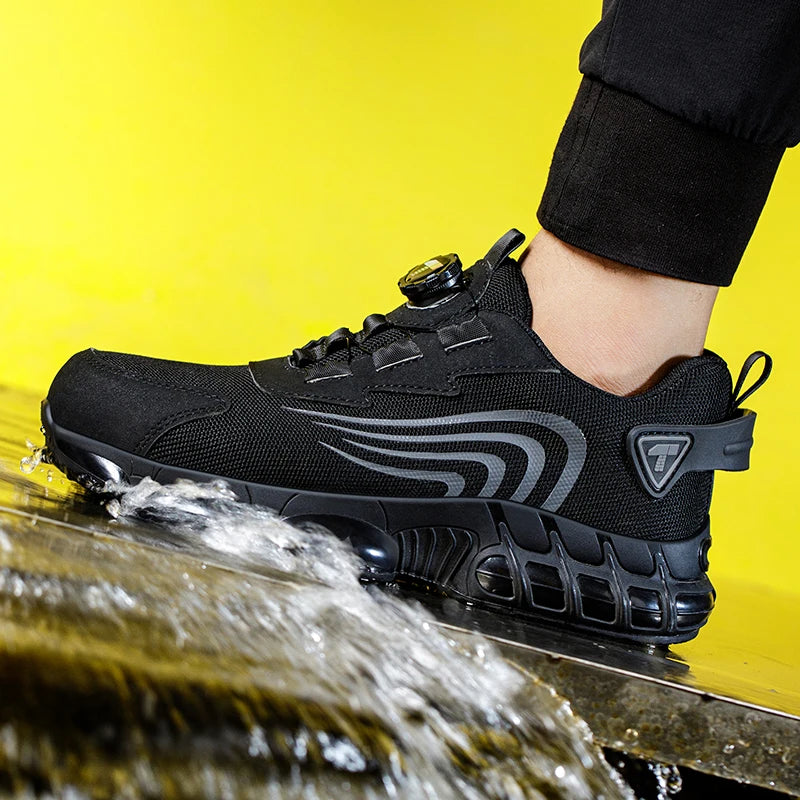 Rotary button new safety shoes for men, anti-impact and anti-piercing work shoes, fashionable men's sports shoes, and safety pro