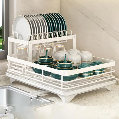 Dish Drying Rack Kitchen Adjustable Stainless Steel 2 Tier Plates Organizer Dish Bowl Drainer Storage Rack Kitchen Utensils