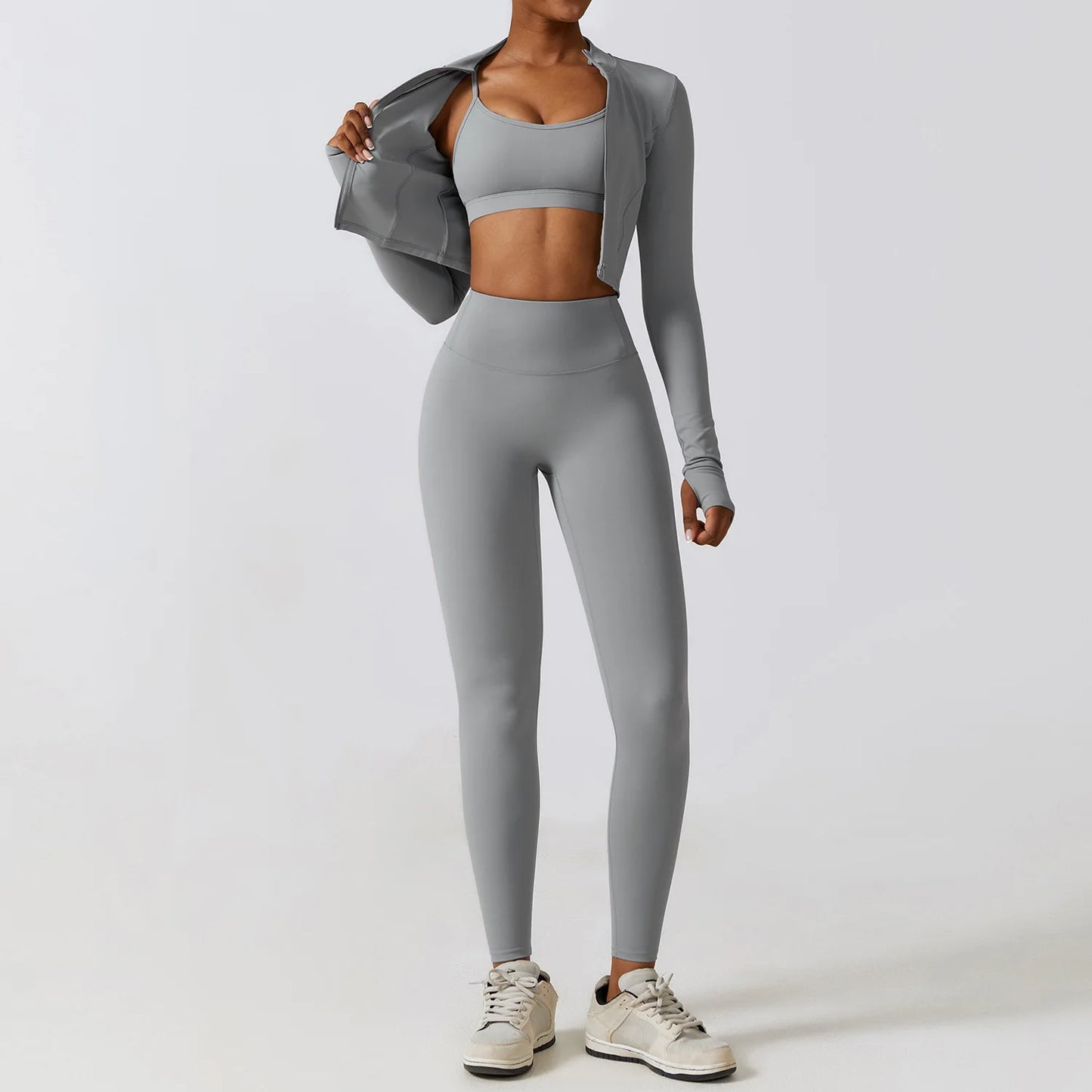 Sportswear Yoga Set Women's Workout Clothes Athletic Wear Sports Gym Legging Seamless Fitness Bra Crop Top Long Sleeve Yoga Suit