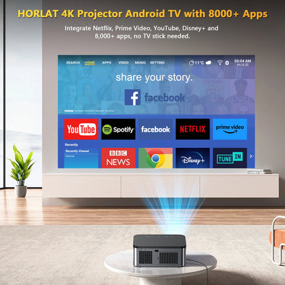 HORLAT 25000Lumens Android Beamer Projector Full HD 1080P 8K Video Auto Keystone Home Theater 5G WiFi Portable TV Proyector