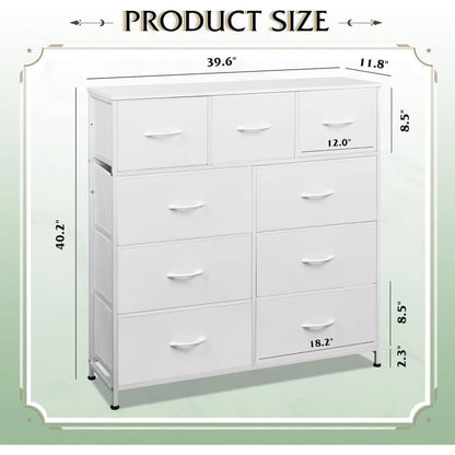 9-Drawer Dresser, Fabric Storage Tower for Bedroom, Hallway, Closet, Tall Chest Organizer Unit for Bedroom with Fabric Bins