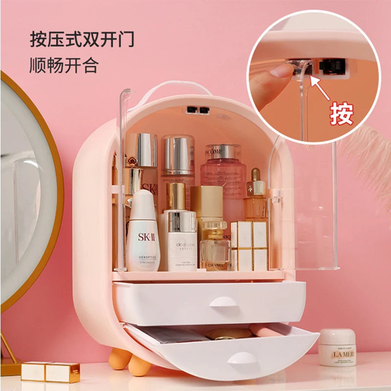 New Desktop Dustproof Organizer Storage Waterproof Fashion Skin Big Cosmetic Care Capacity Beauty Drawer Storage Box Makeup Bath