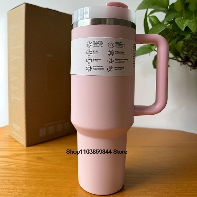 40 oz Tumblers Cup Straw Car Travel Mugs Coffee Tumbler Cups for Stanleys With Handle Insulated Stainless Steel Lid