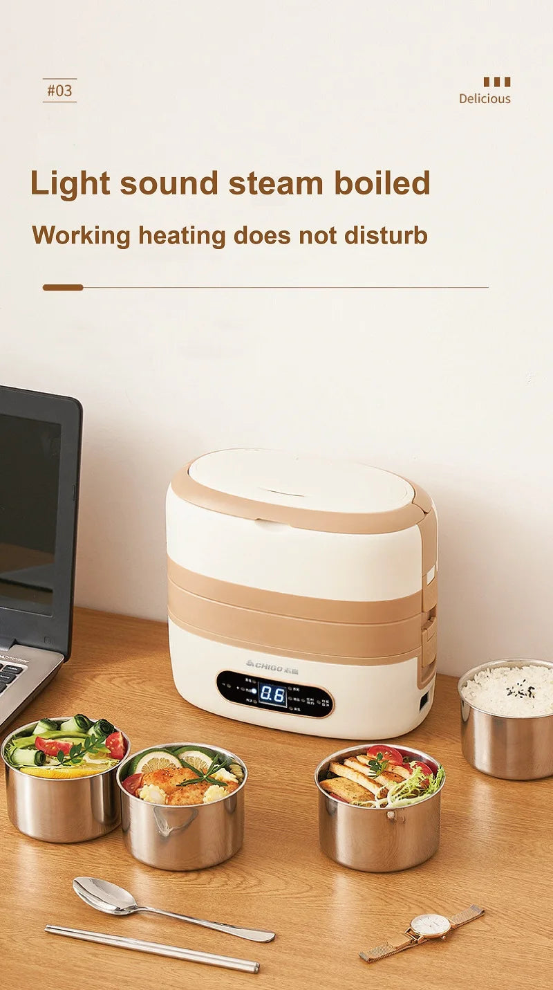 2L Smart Electric Lunch Box Heating Lunch Box Portable Steam Cook Pot Constant Temperature Heating Food Heater Office 220V