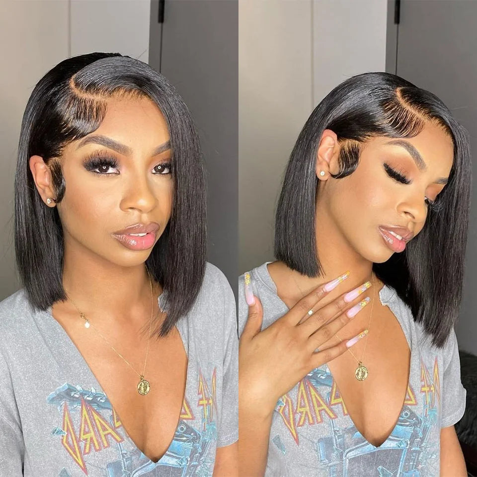 Wear And Go Straight Bob Cheap Wig Lace Frontal Human Hair Wigs 100% Brazilian Glueless Short Bob Wigs For Women 180% Density