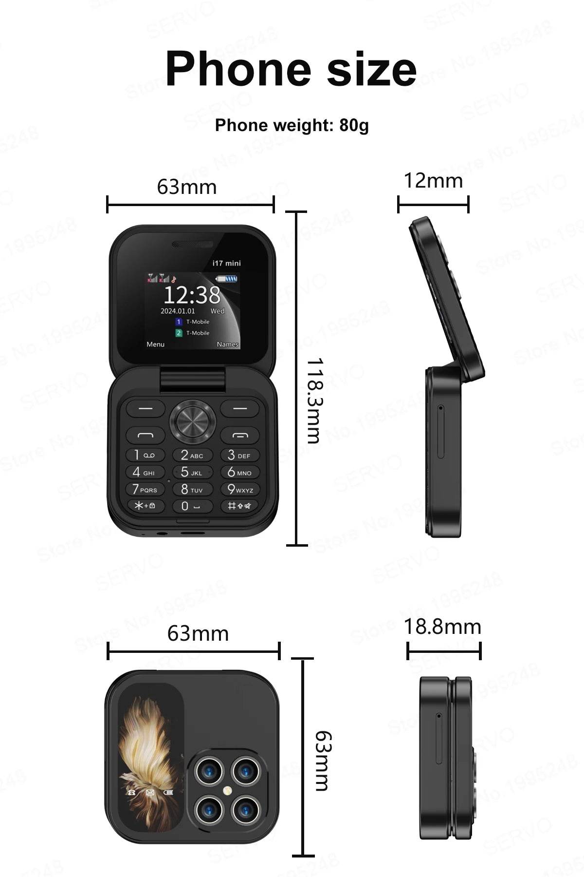 SERVO i17 Mini Dual SIM Card Fold Mobile Phone 2G Network Video Player Flashlight FM Radio Magic Voice Small Box Flip Cellphones - MarvelouStoree