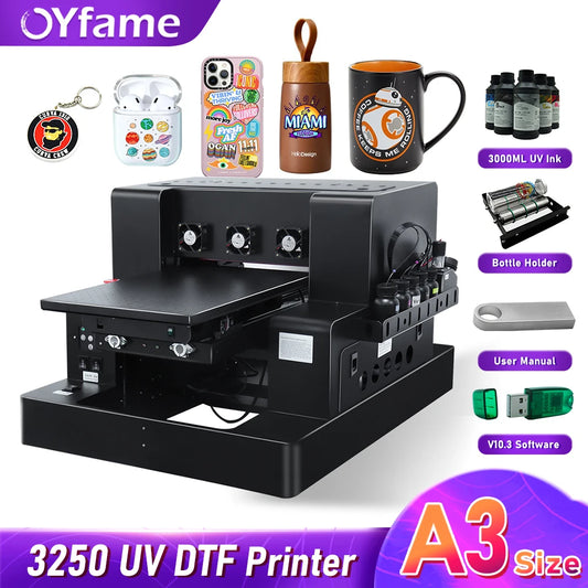 OYfame A3 UV Flatbed Printer A4 impresora uv dtf L805 UV TransferPrinter head with Varnish Rotary Ink uv dtf printing machine