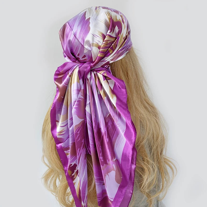 new 90*90cm fashion Silk Scarf Scarftop Headwraps Women Vintage Four Seasons Hair Scarve Hijab Foulard Bandana Femme Headscarf