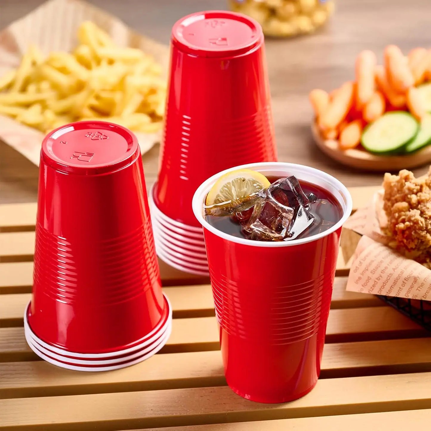 16-Ounce Plastic Party Cups 50 Pack Disposable Plastic Cups Recyclable Red Cups with Fill Lines for Parties Drinks BBQ Picnics