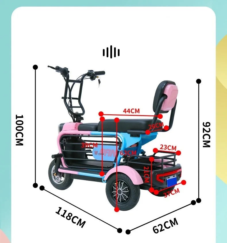 chinese long range yongkang 2 seat mobility  3 wheels electric scooter tricycle with seat for adults