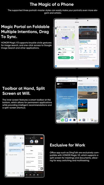 2024 New Honor Magic V3 Global Version 5G Foldable LTPO AMOLED 120Hz Display 7.92" 50MP Cameras Snapdragon 8 Gen 3 5150mAh 66W