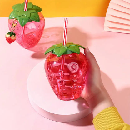 Lovely Food Grade Plastic Summer Straw Cup Cartoon Fruit Strawberry Pineapple Watermelon Water Bottle Drinkware Gift