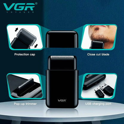 VGR Electric Shaver Professional Beard Trimmer Razor Portable Mini Shaver Reciprocating Shaving 2 Blade USB Charge for Men V-390