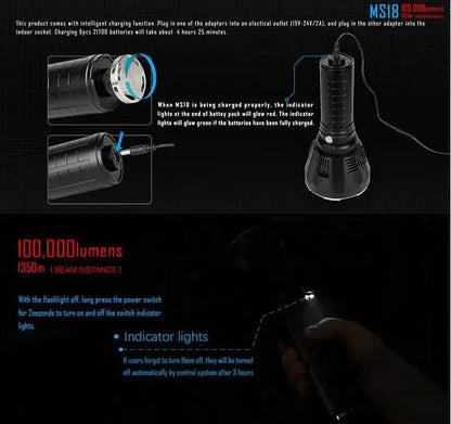 Wholesale Custom IP54 100000 ms18 Lumens Fishing Waterproof With Battery Intelligent Charging Strongest Led USB Flashlight - MarvelouStoree