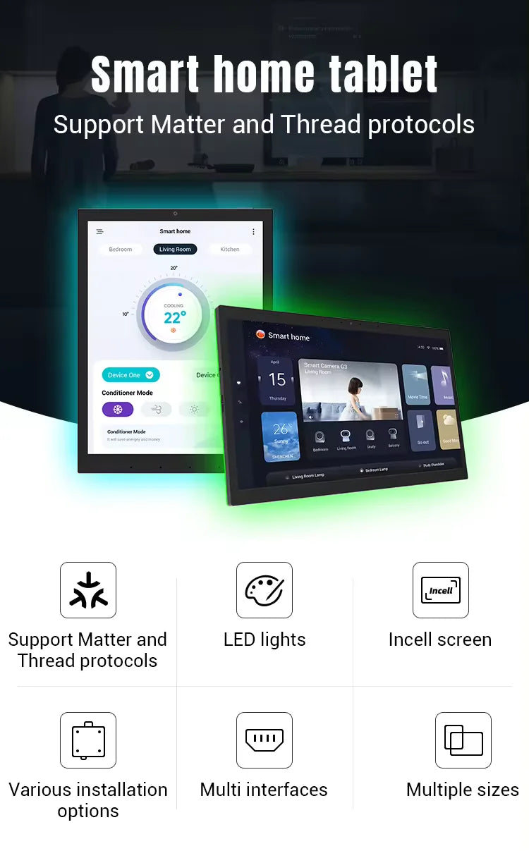 10.1 Inch inwall Smart Home Control Panel Android 13 POE Tablet,Camera ,LED Lights,Zigbee/Matter protocal, Relay, RS232, RS485