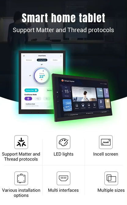 10.1 Inch inwall Smart Home Control Panel Android 13 POE Tablet,Camera ,LED Lights,Zigbee/Matter protocal, Relay, RS232, RS485