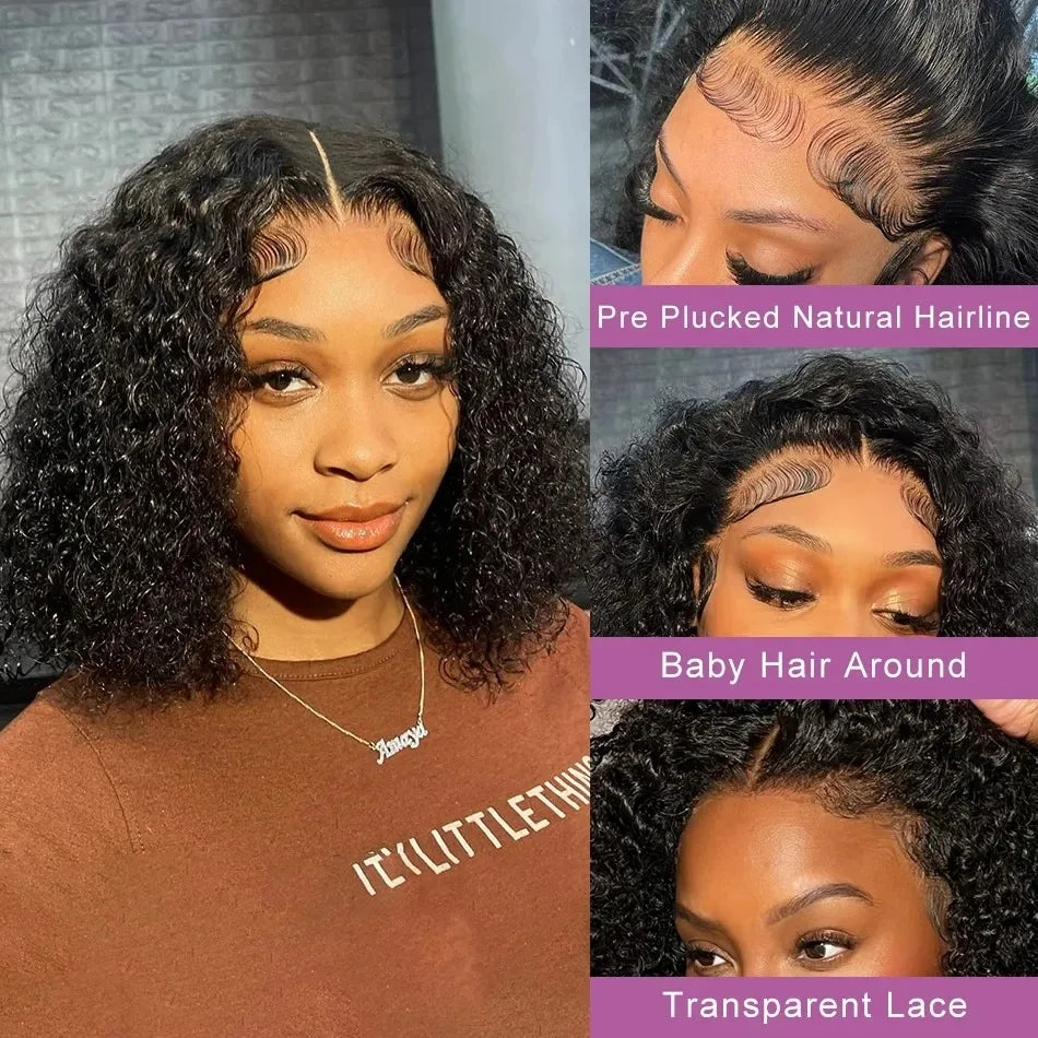 250 Density 13x6 13x4 HD Transparent Curly Deep Wave Lace Frontal Bob Human Hair Wig Lace Front Wig PrePlucked For Black Women