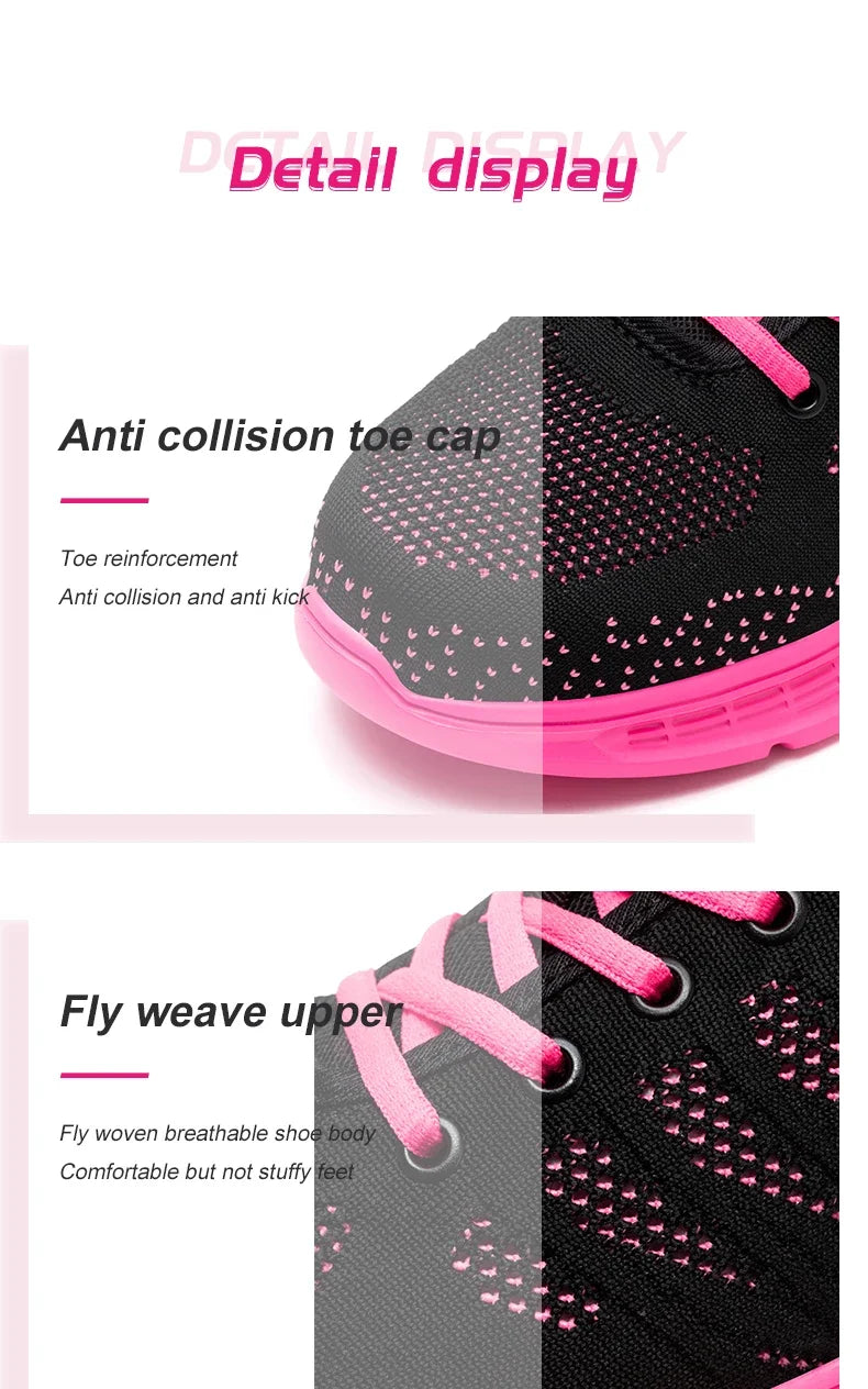 Work Shoes Ladies Steel Nose Pink Men Lightweight Wide Front Women's Safety Boots with Protection Industrial Safety Tennis Woman