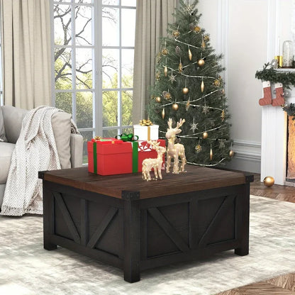 Lift Top Coffee Table with Storage, Wood Square Center Table with Charging Station&USB Ports,Living Room Central Table