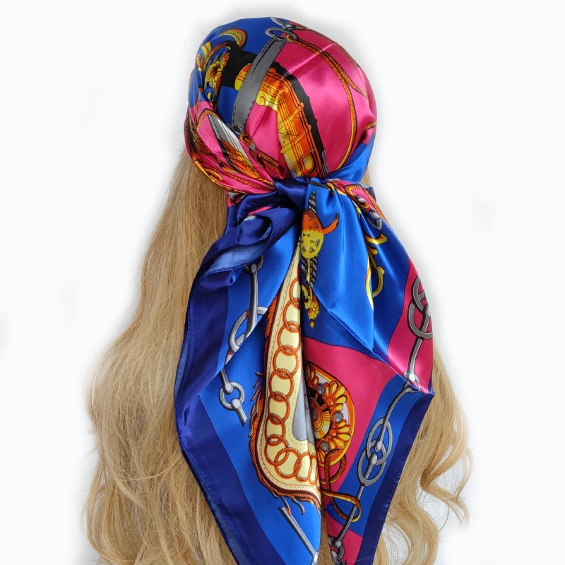 new 90*90cm fashion Silk Scarf Scarftop Headwraps Women Vintage Four Seasons Hair Scarve Hijab Foulard Bandana Femme Headscarf