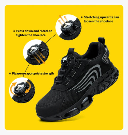 Rotary button new safety shoes for men, anti-impact and anti-piercing work shoes, fashionable men's sports shoes, and safety pro