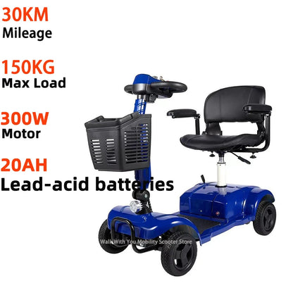 New Folding Electric Scooter for Elderly and Disabled Armrest Seat Adults 4 Wheels Leisure Portable Mobility Scooter 300W24V20AH