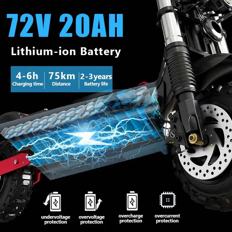 1200W 1300W 2400W 6000W Commuter Seated Adults Electric Scooter 48V/72V E-Scooter 10 inch Tubeless Off Road Tire with LCD