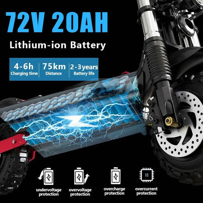 1200W 1300W 2400W 6000W Commuter Seated Adults Electric Scooter 48V/72V E-Scooter 10 inch Tubeless Off Road Tire with LCD