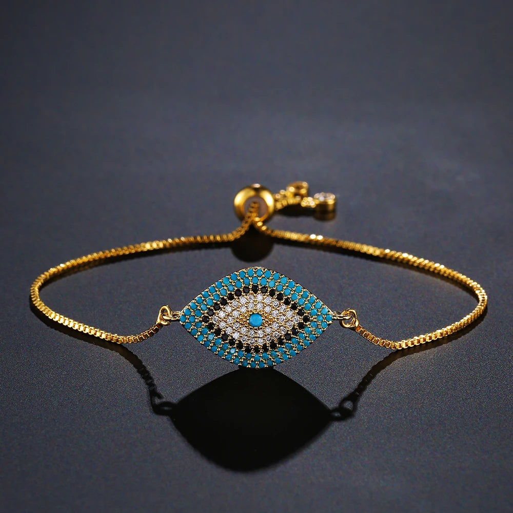 Mafisar 2024 Trendy Turkish Gold Color Evil Eye Bracelet Adjustable AAA CZ Pave Setting Female Luckry Party Jewelry Gift