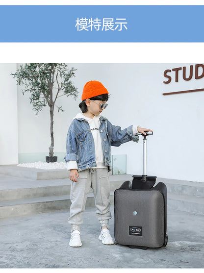 New design lazy baby sit on scooter luggage kids carry on travel suitcase bag boarding skateboard creative trolley case